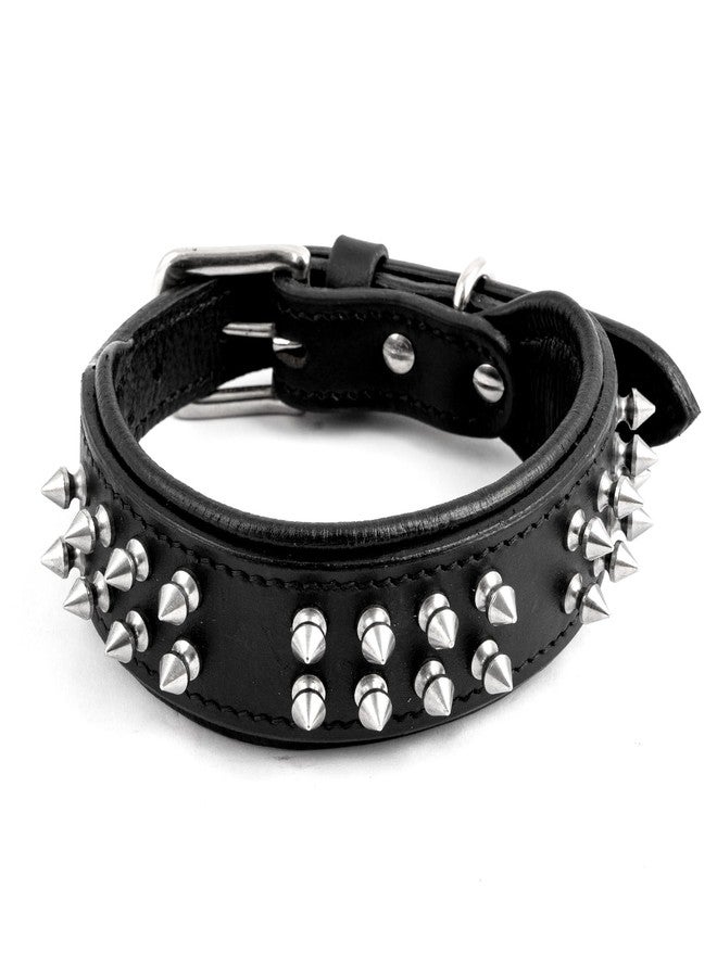 ADIL'S Leather Dog Collar With Spike, Adjustable Metal Buckle Studded Collars For Small, Medium, & Large Dog With D Ring, Width: 38Mm Black, Size Xl - Image 1